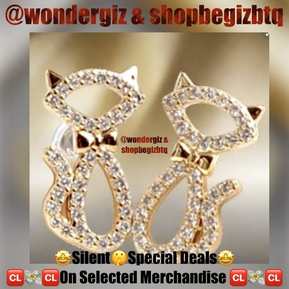 Authentic Kate Spade Jazz Things Up Pave Cat Gold And Pave Crystals Stud Earring